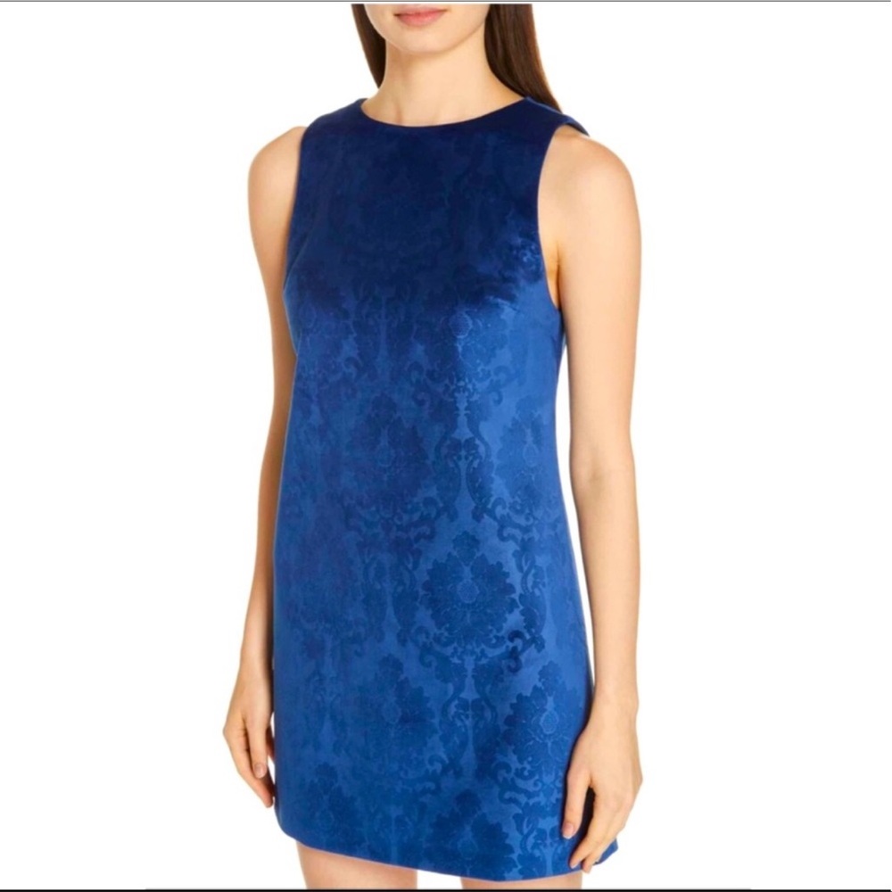 COPY - Alice + Olivia Clyde Damask Mini Shift Dress, Blue Velvet Damask Size 10